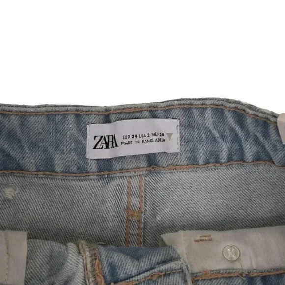 NWT Zara Light Wash Jean Shorts High Rise Distressed Button Fly Size 2 - Picture 5 of 11